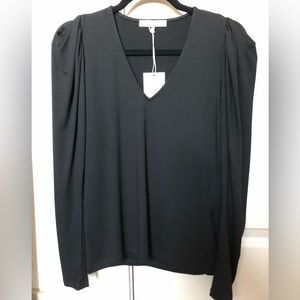 FRAME black knit v neck top with design sleeves